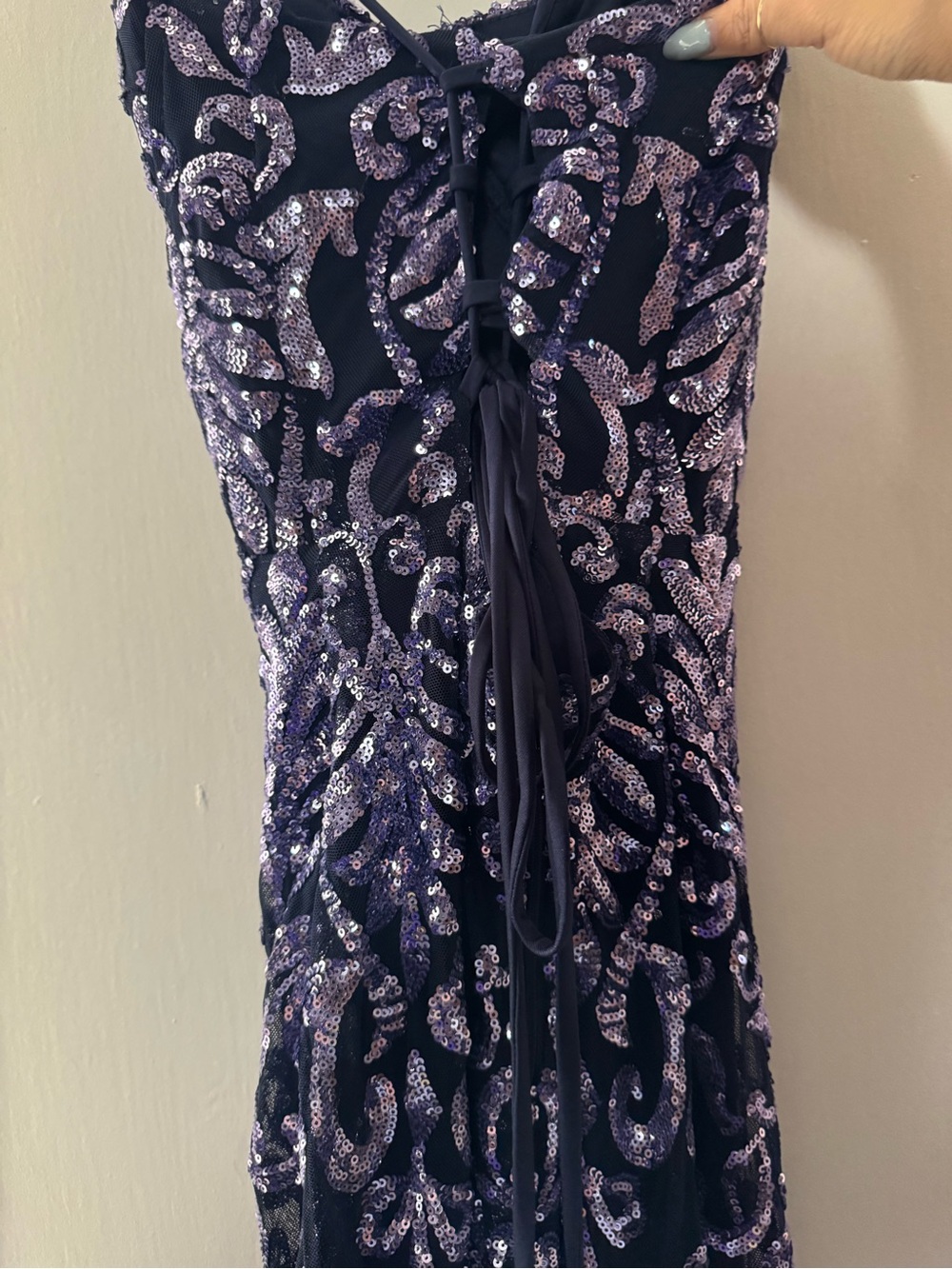 Windsor purple and Silver Spaghetti-Strap Sequin Gown nwot never altered - Picture 3 of 6